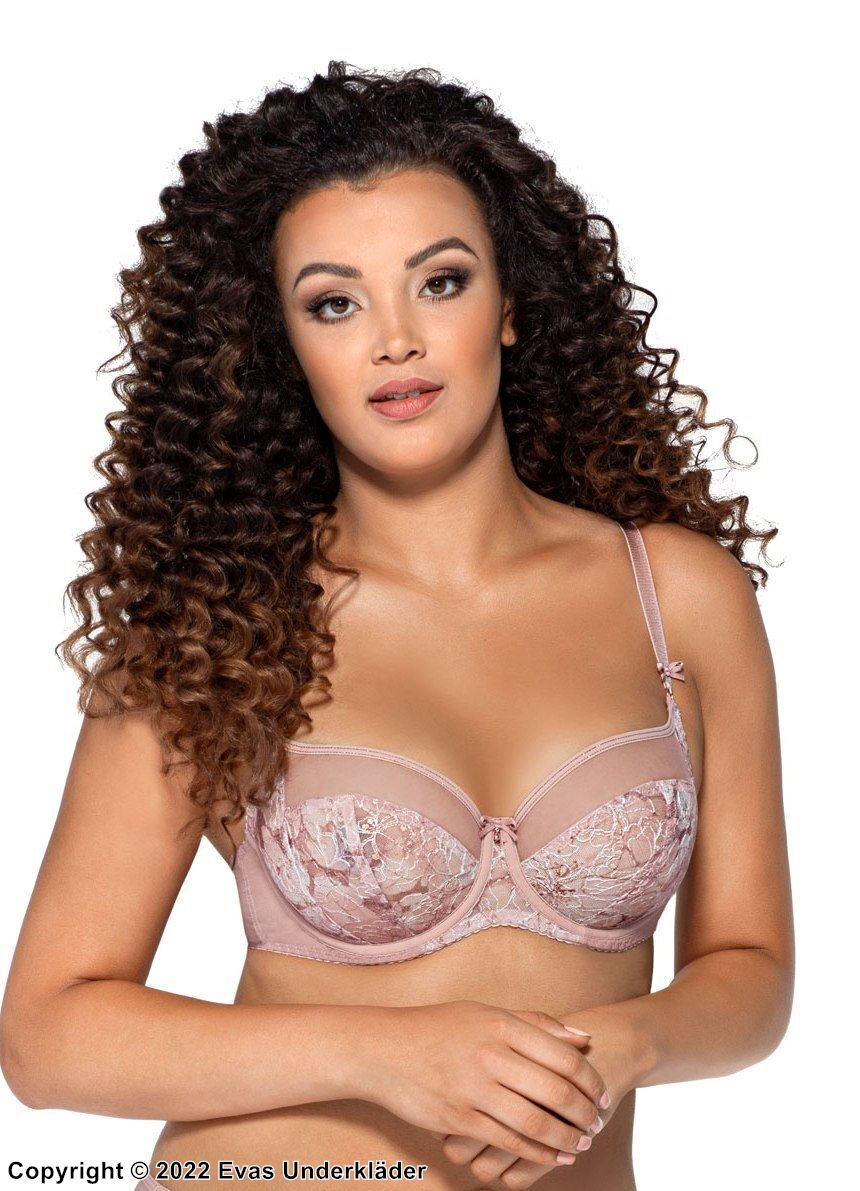 Romantic big cup bra, embroidery, sheer inlays, flowers, B to L-cup